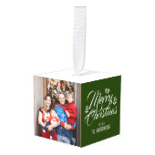 シンプルモダンエレガントクリスマス3家族の写真 キューブオーナメント (正面アングル)