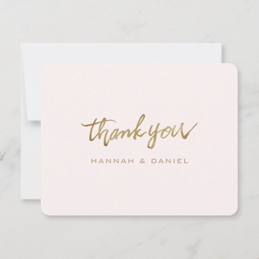 シンプルモダンエレガントスクリプト金ゴールドとピンク サンキューカード (正面)
