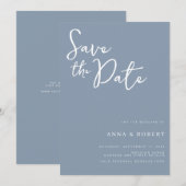 シンプルモダンエレガントダスティ結婚ブルー セーブザデート (正面/裏面)