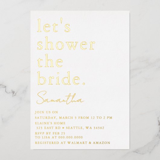 シンプルモダンエレガントブライダルシャワー 箔招待状 (正面)