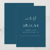 シンプルモダンエレガントミニマル孔雀ブルー セーブザデート (正面/裏面)