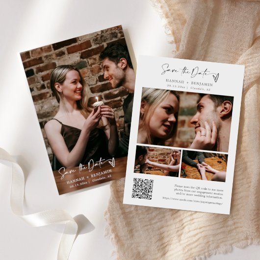 シンプルモダンエレガントミニマルQRコードフォト セーブザデート