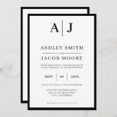 シンプルモダンエレガントモノグラム白黒結婚ズ 招待状 (正面/裏面)