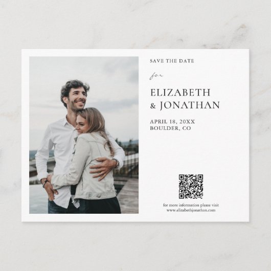 シンプルモダンエレガント写真の日付を保存結婚する インビテーションポストカード (正面)