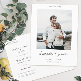 シンプルモダンエレガント写真の日付を保存結婚する 案内ポストカード