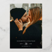 シンプルモダンエレガント写真の日付を保存結婚する 箔招待状 (正面)