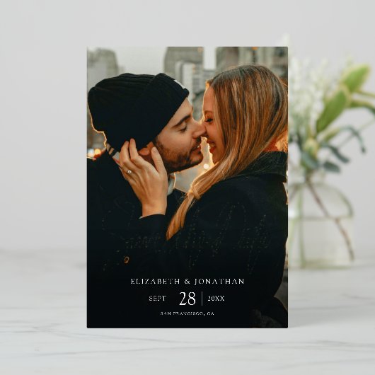 シンプルモダンエレガント写真の日付を保存結婚する 箔招待状 (立ち正面)