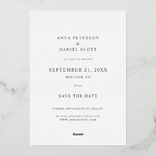 シンプルモダンエレガント写真の日付を保存結婚する 箔招待状 (裏面)