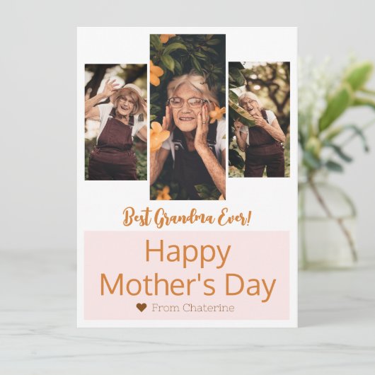 シンプルモダンエレガント母の日おばあちゃん3写真 シーズンカード (スタンド正面)