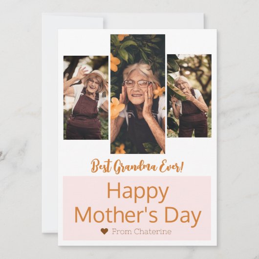 シンプルモダンエレガント母の日おばあちゃん3写真 シーズンカード (正面)