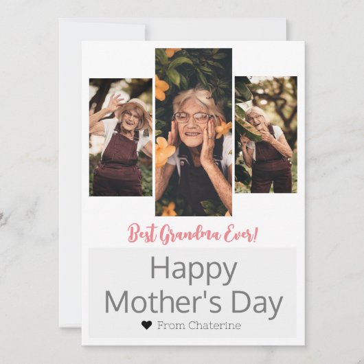 シンプルモダンエレガント母の日おばあちゃん3写真 シーズンカード (正面)