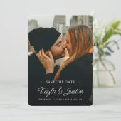 シンプルモダンエレガント白文字カスタム写真 セーブザデート (スタンド正面)