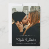 シンプルモダンエレガント白文字カスタム写真 セーブザデート (正面)