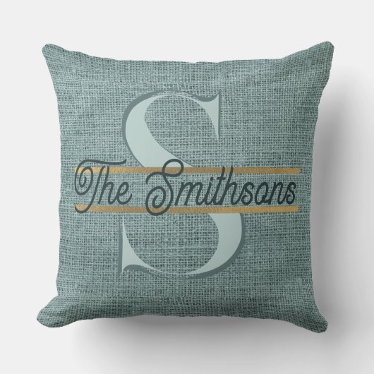 シンプルモダンエレガント素朴金ゴールドモノグラムと名前 クッション (正面)