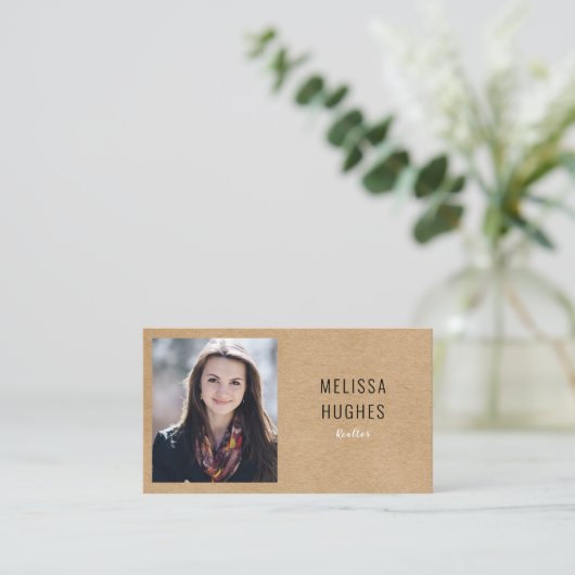 シンプルモダンエレガント素朴Kraft写真 名刺 (スタンド正面)