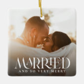 シンプルモダンエレガント結婚した2写真クリスマス セラミックオーナメント (正面)
