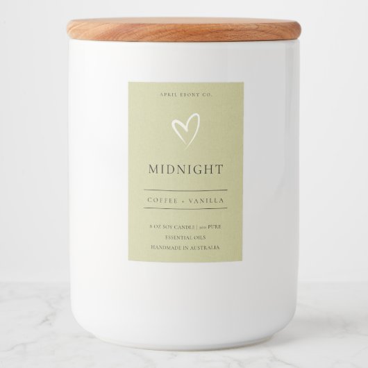 シンプルモダンエレガント緑白色ハート蝋燭 フードラベル (正面)