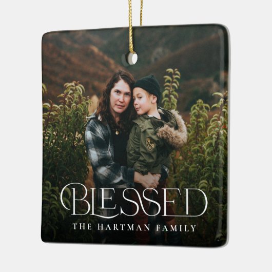 シンプルモダンエレガント賛美2写真クリスマス セラミックオーナメント (左)