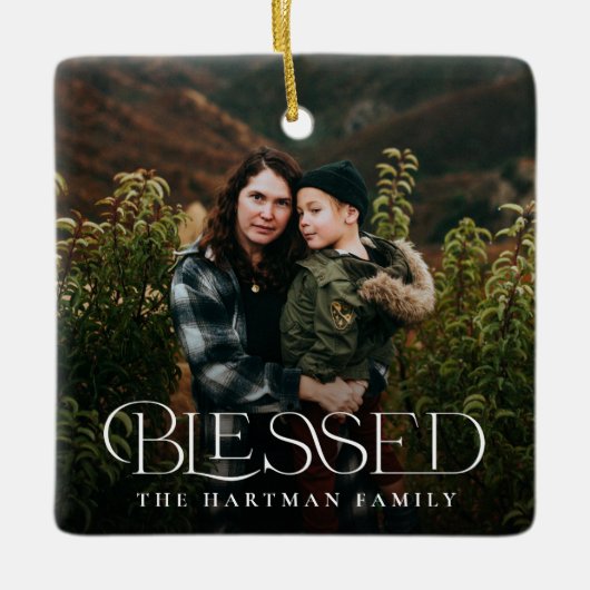 シンプルモダンエレガント賛美2写真クリスマス セラミックオーナメント (正面)