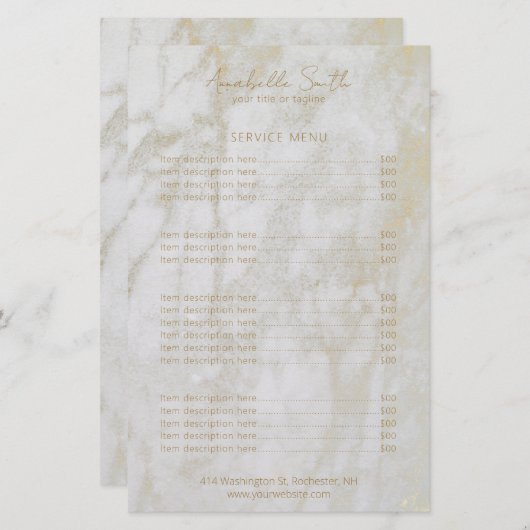 シンプルモダンエレガント金ゴールド大理石価格表 (正面/裏面)