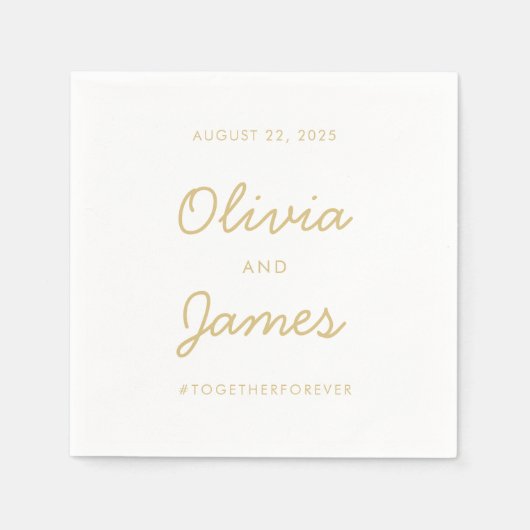 シンプルモダンエレガント金ゴールド結婚スクリプトのハッシュタグ スタンダードカクテルナプキン (正面)