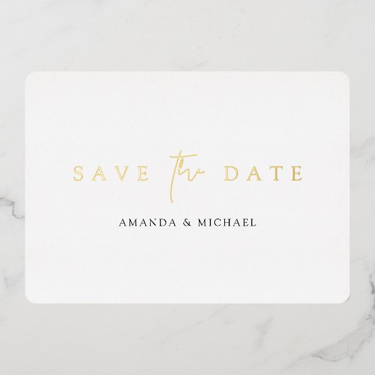 シンプルモダンエレガント金ゴールド結婚式の日付の保存 箔招待状 (正面)