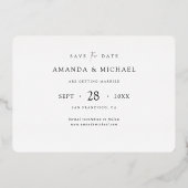 シンプルモダンエレガント金ゴールド結婚式の日付の保存 箔招待状 (裏面)