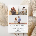 シンプルモダンエレガント3 Photo Collage結婚 s セーブザデート<br><div class="desc">自分の結婚式を作成する日付カードを保存する3つの写真をお気に入りの。モダンタイポグラフィデザインとシンプル3写真コラージュ。</div>
