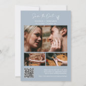 シンプルモダンエレガントDusty Blue QRコード写真 セーブザデート (裏面)