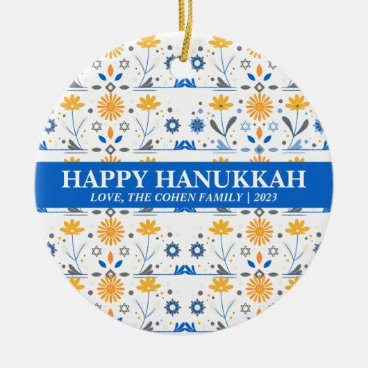 シンプルモダンエレガントHanukkah家族の写真 セラミックオーナメント (正面)