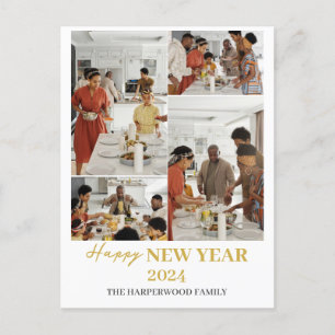 シンプルモダンエレガントHappy New Year Four Photo シーズンポストカード
