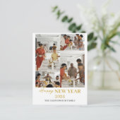 シンプルモダンエレガントHappy New Year Four Photo シーズンポストカード (スタンド正面)