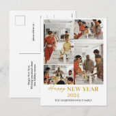 シンプルモダンエレガントHappy New Year Four Photo シーズンポストカード (正面/裏面)