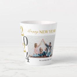 シンプルモダンエレガントHappy New Year One写真 カフェラテマグ