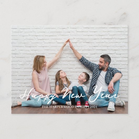 シンプルモダンエレガントHappy New Year One写真 シーズンポストカード (正面)