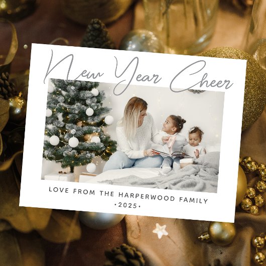 シンプルモダンエレガントHappy New Year One写真 シーズンポストカード