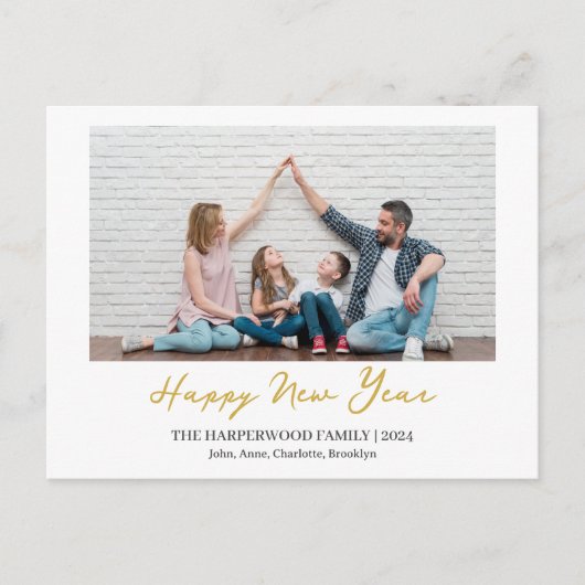 シンプルモダンエレガントHappy New Year One写真 シーズンポストカード (正面)