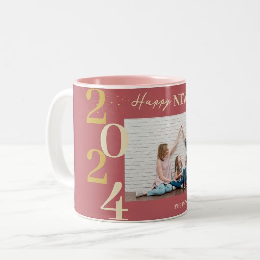 シンプルモダンエレガントHappy New Year One写真 ツートーンマグカップ (正面左)