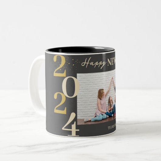 シンプルモダンエレガントHappy New Year One写真 ツートーンマグカップ (正面左)