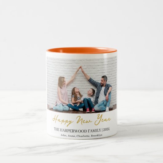 シンプルモダンエレガントHappy New Year One写真 ツートーンマグカップ (中央)