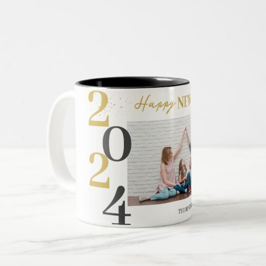 シンプルモダンエレガントHappy New Year One写真 ツートーンマグカップ (正面左)