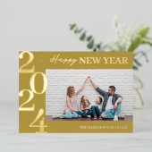 シンプルモダンエレガントHappy New Year One写真 箔シーズンカード (立ち正面)