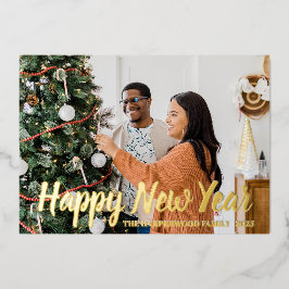 シンプルモダンエレガントHappy New Year One写真 箔シーズンカード
