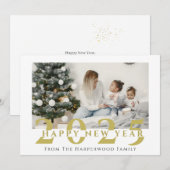 シンプルモダンエレガントHappy New Year One Photo Hol シーズンカード (正面/裏面)