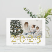 シンプルモダンエレガントHappy New Year One Photo Hol シーズンカード (スタンド正面)