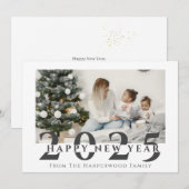 シンプルモダンエレガントHappy New Year One Photo Hol シーズンカード (正面/裏面)