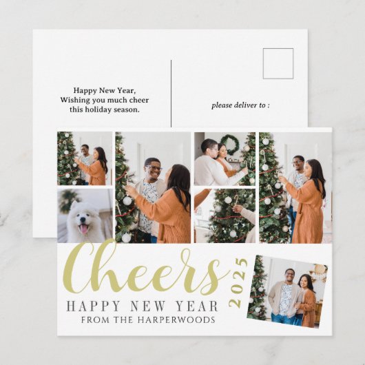 シンプルモダンエレガントHappy New Year Photo Collage シーズンポストカード (正面/裏面)