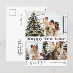 シンプルモダンエレガントHappy New Year Three-Photo シーズンポストカード