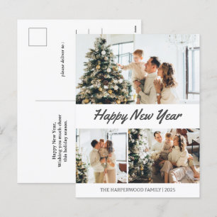 シンプルモダンエレガントHappy New Year Three-Photo シーズンポストカード