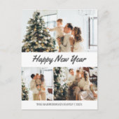 シンプルモダンエレガントHappy New Year Three-Photo シーズンポストカード (正面)